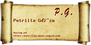 Petrilla Géza névjegykártya